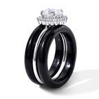 D'Joy - Black Jade & Moissanite Floral Design Band Ring in Rhodium Overlay Sterling Silver 17.00 Ct._8663083_3