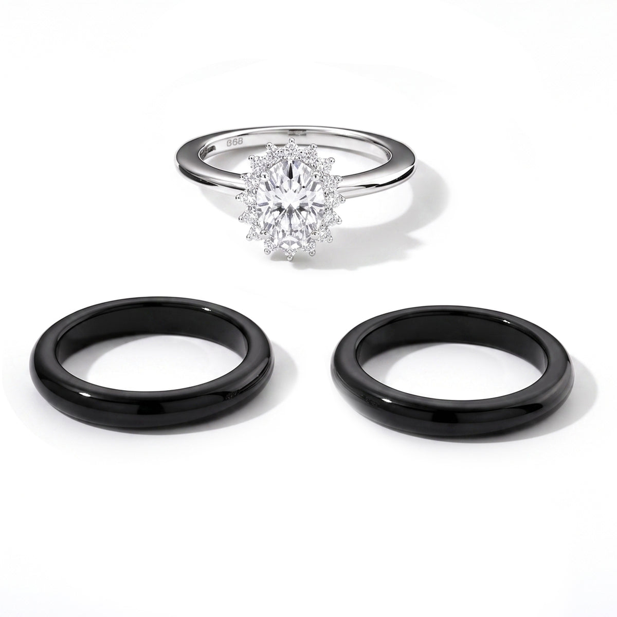 D'Joy - Black Jade &amp; Moissanite Floral Design Band Ring in Rhodium Overlay Sterling Silver 17.00 Ct. 8663083 5