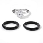 D'Joy - Black Jade & Moissanite Floral Design Band Ring in Rhodium Overlay Sterling Silver 17.00 Ct._8663083_4