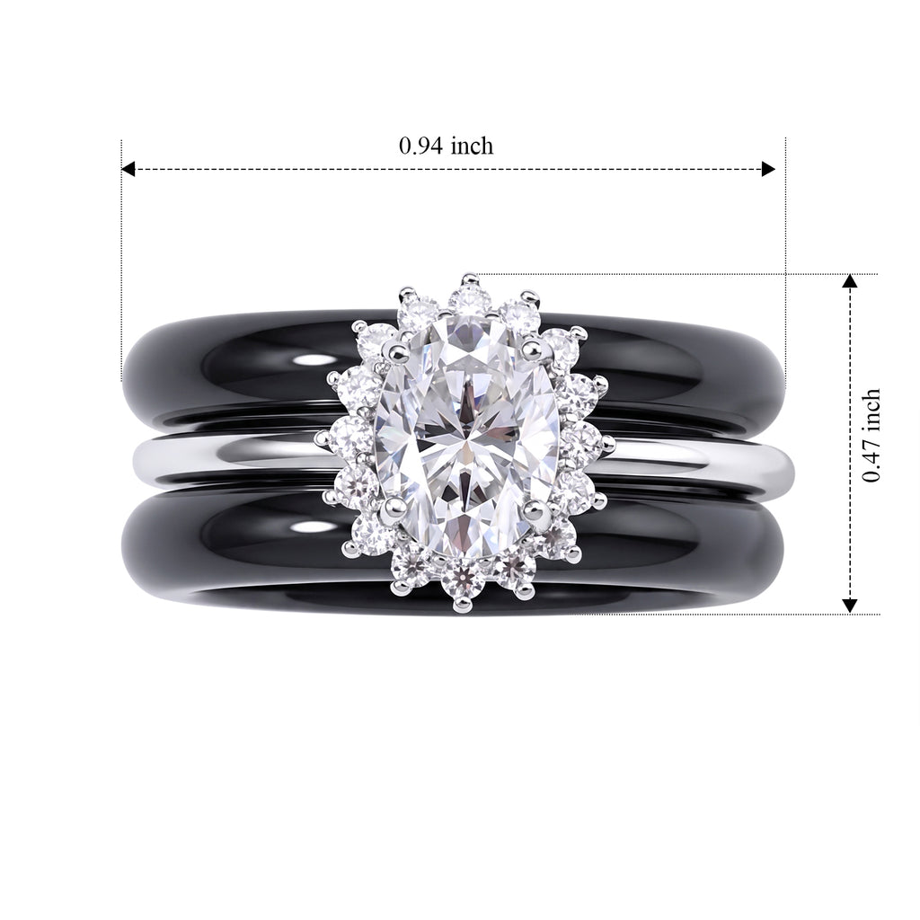D'Joy - Black Jade & Moissanite Floral Design Band Ring in Rhodium Overlay Sterling Silver 17.00 Ct._8663083_5