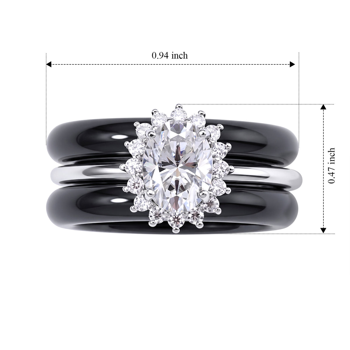 D'Joy - Black Jade &amp; Moissanite Floral Design Band Ring in Rhodium Overlay Sterling Silver 17.00 Ct. 8663083 6