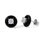 D'Joy - Moissanite & Dyed Black Jade Stud Earring with Push Back in Rhodium Overlay Sterling Silver 13.30 Ct._8663102