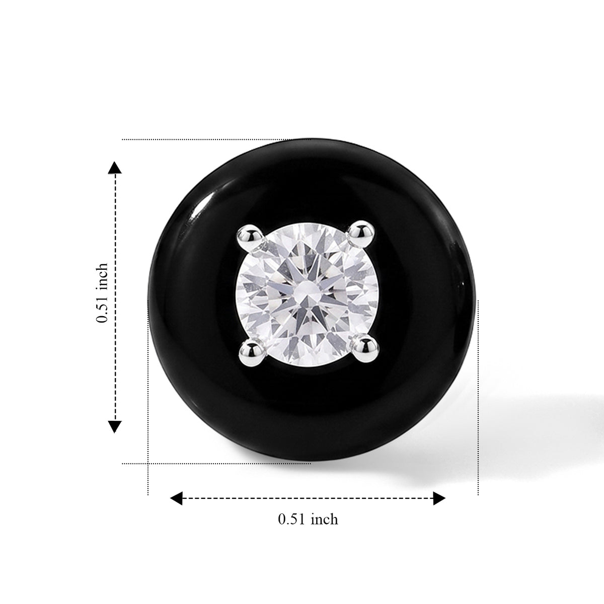 D'Joy - Moissanite &amp; Dyed Black Jade Stud Earring with Push Back in Rhodium Overlay Sterling Silver 13.30 Ct. V32577351 5