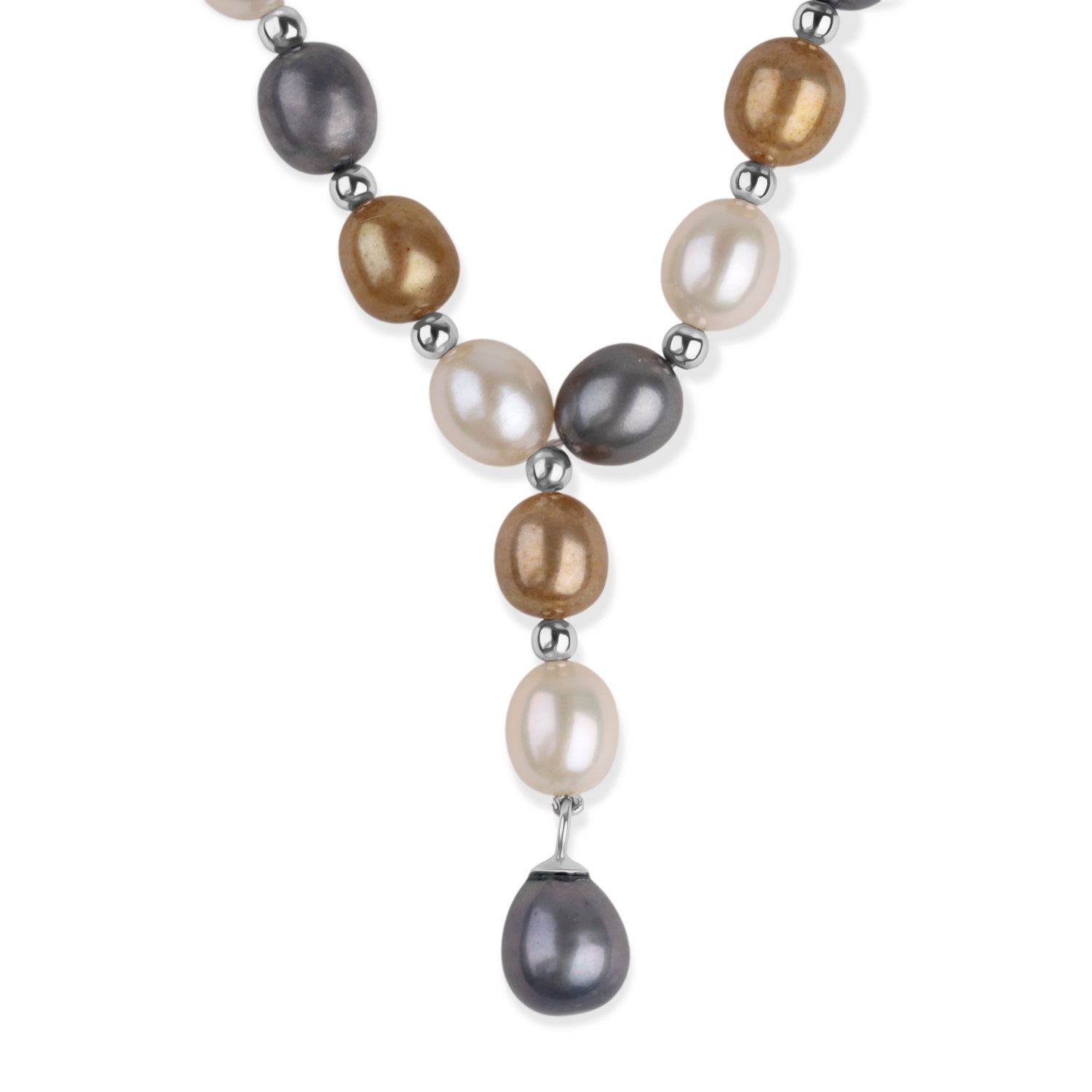 LA Closeout Deals Multi Colour Golden, Peacock, Silver &amp; White Fresh Water Pearl Necklace (Size - 16) With Sterling Silver Lobster Clasp V32515368 0