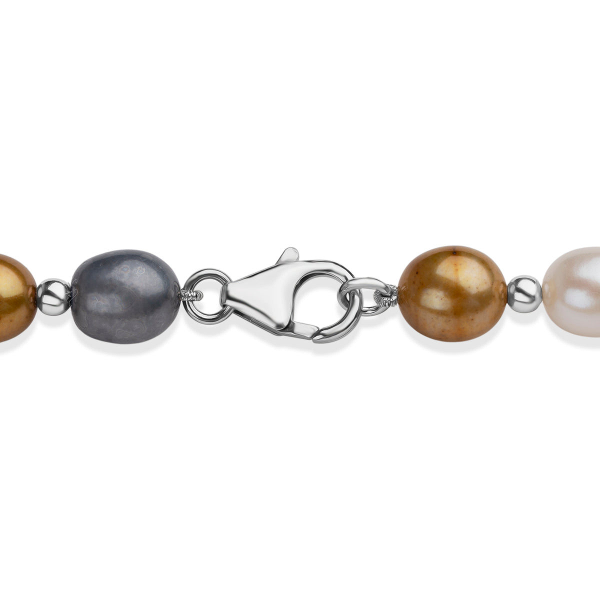 LA Closeout Deals Multi Colour Golden, Peacock, Silver &amp; White Fresh Water Pearl Necklace (Size - 16) With Sterling Silver Lobster Clasp V32515368 1