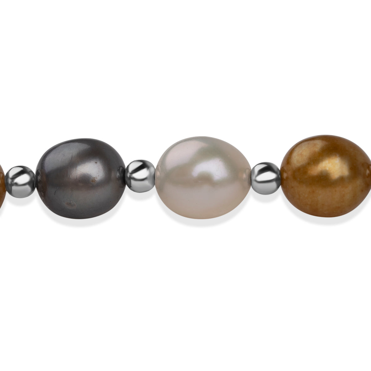 LA Closeout Deals Multi Colour Golden, Peacock, Silver &amp; White Fresh Water Pearl Necklace (Size - 16) With Sterling Silver Lobster Clasp V32515368 2