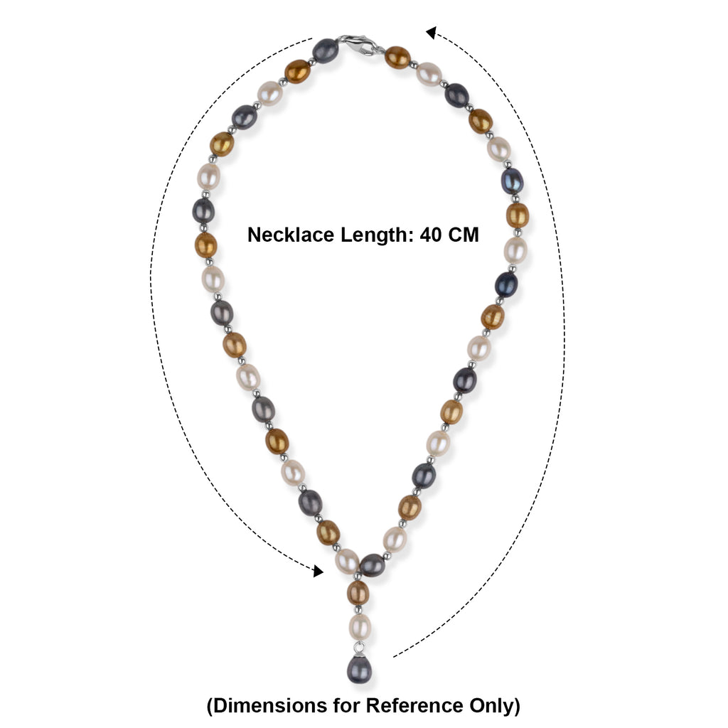 LA Closeout Deals Multi Colour Golden, Peacock, Silver & White Fresh Water Pearl Necklace (Size - 16) With Sterling Silver Lobster Clasp_8663130_5