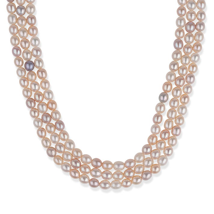 Multi Colour Freshwater Pearl Three Row Necklace (Size - 18) With Sterling Silver Lobster Clasp 8663154 1