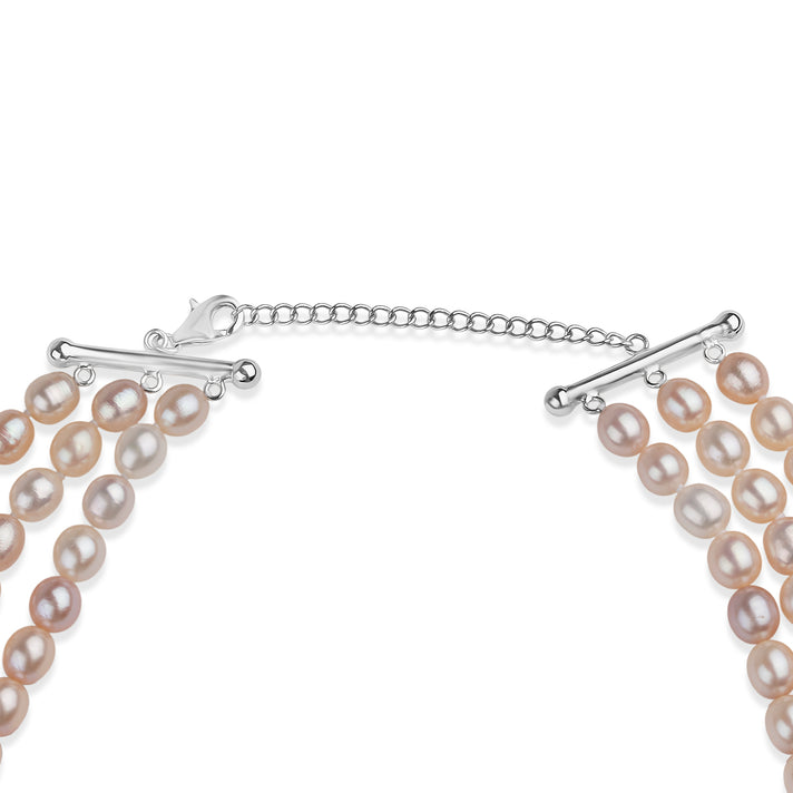 Multi Colour Freshwater Pearl Three Row Necklace (Size - 18) With Sterling Silver Lobster Clasp 8663154 2