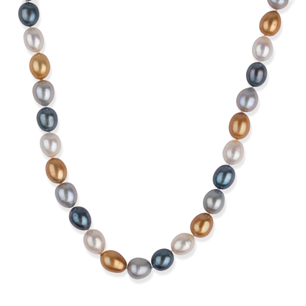LA Closeout Deals Multi Colour  Golden, Peacock, Silver & White Fresh Water Pearl Necklace (Size - 18) With Sterling Silver Lobster Clasp 225.00 Ct._8663203