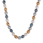 LA Closeout Deals Multi Colour  Golden, Peacock, Silver & White Fresh Water Pearl Necklace (Size - 18) With Sterling Silver Lobster Clasp 225.00 Ct._8663203