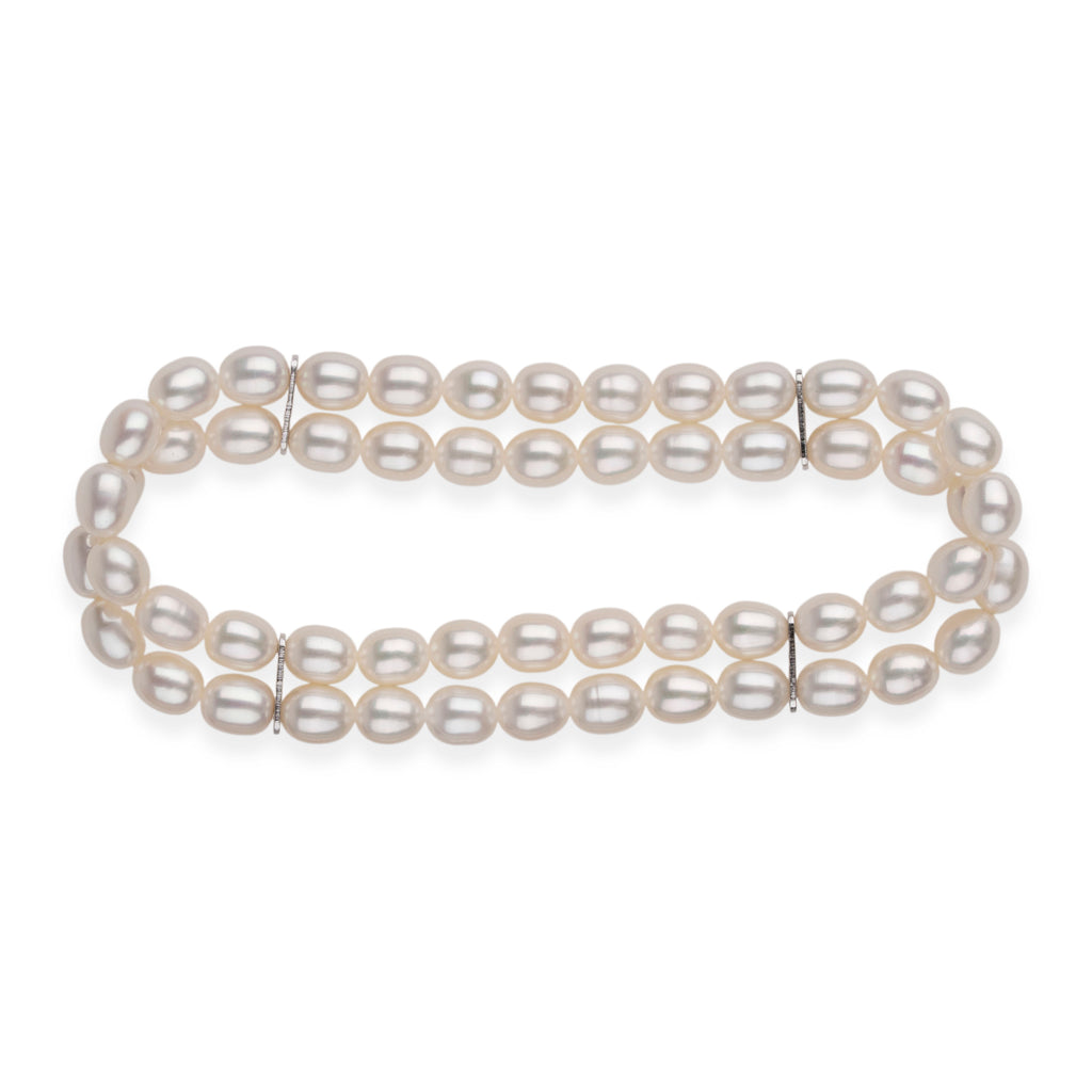 LA Closeout Deals White Fresh Water Pearl Two Row Stretchable Bracelet (Size - 7)_8663225