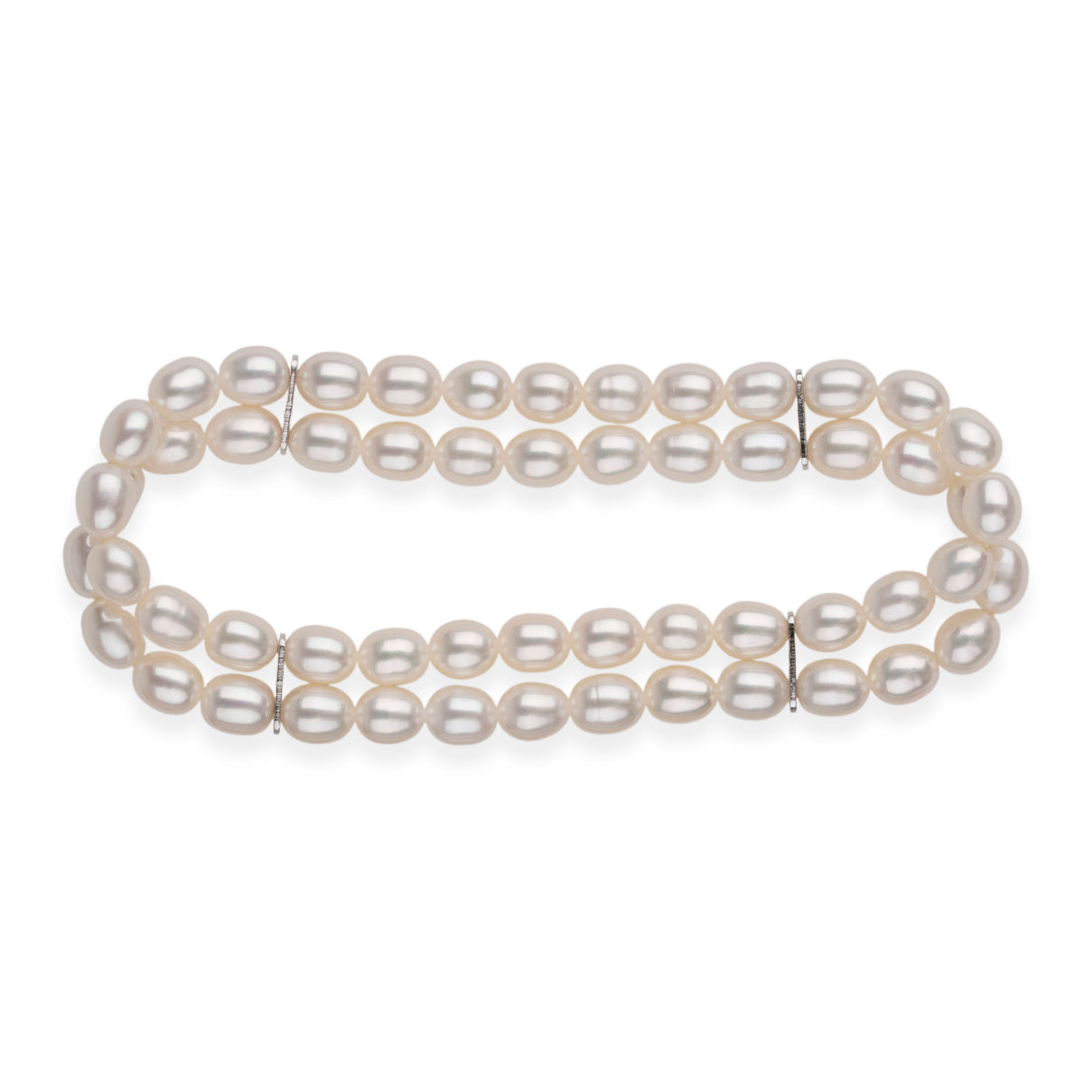 LA Closeout Deals White Fresh Water Pearl Two Row Stretchable Bracelet (Size - 7) V32514892 0