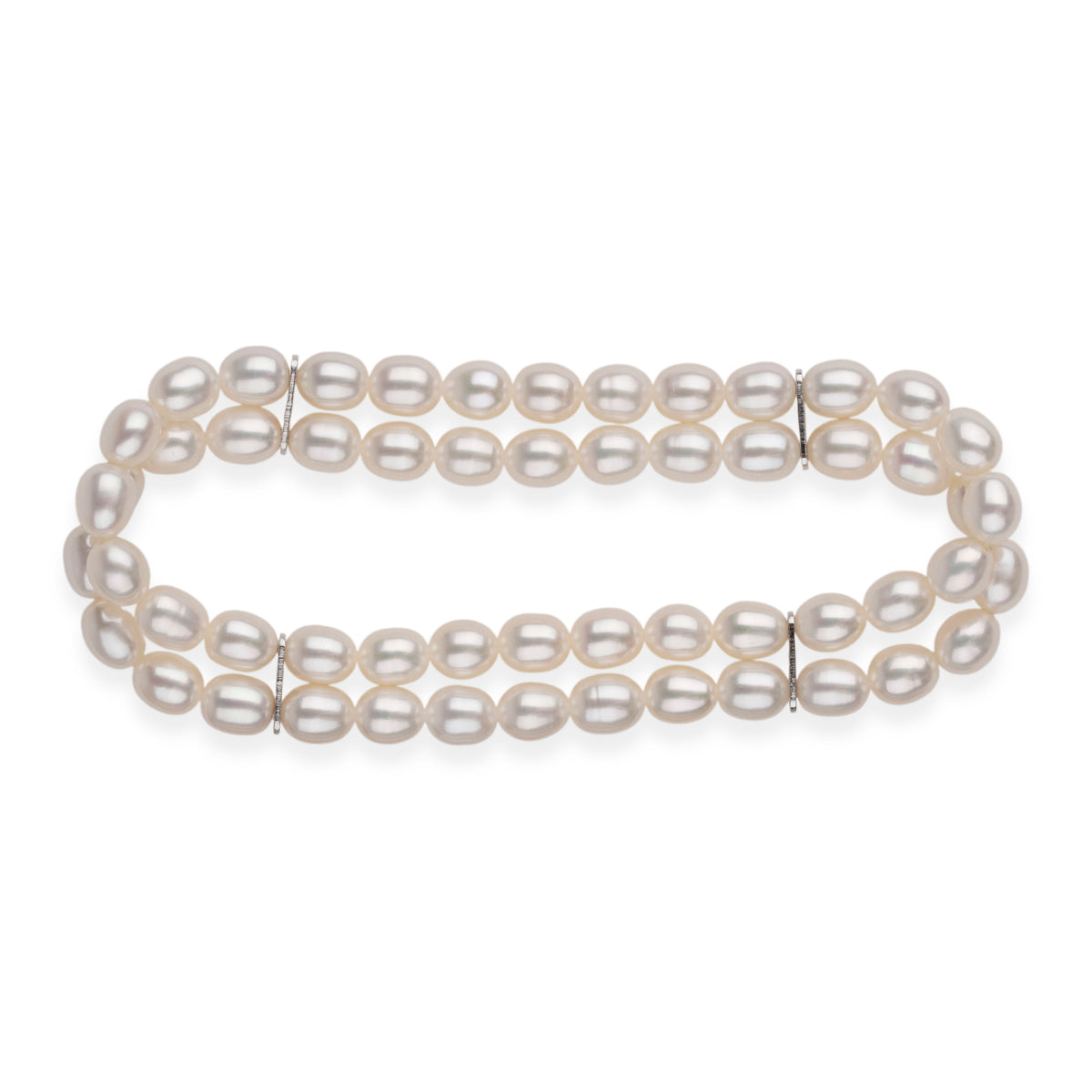 LA Closeout Deals White Fresh Water Pearl Two Row Stretchable Bracelet (Size - 7) V32514892 0