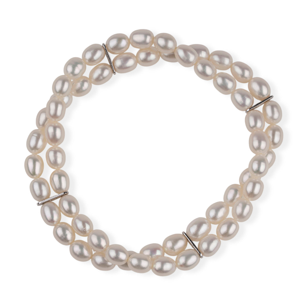 LA Closeout Deals White Fresh Water Pearl Two Row Stretchable Bracelet (Size - 7) V32514892 2
