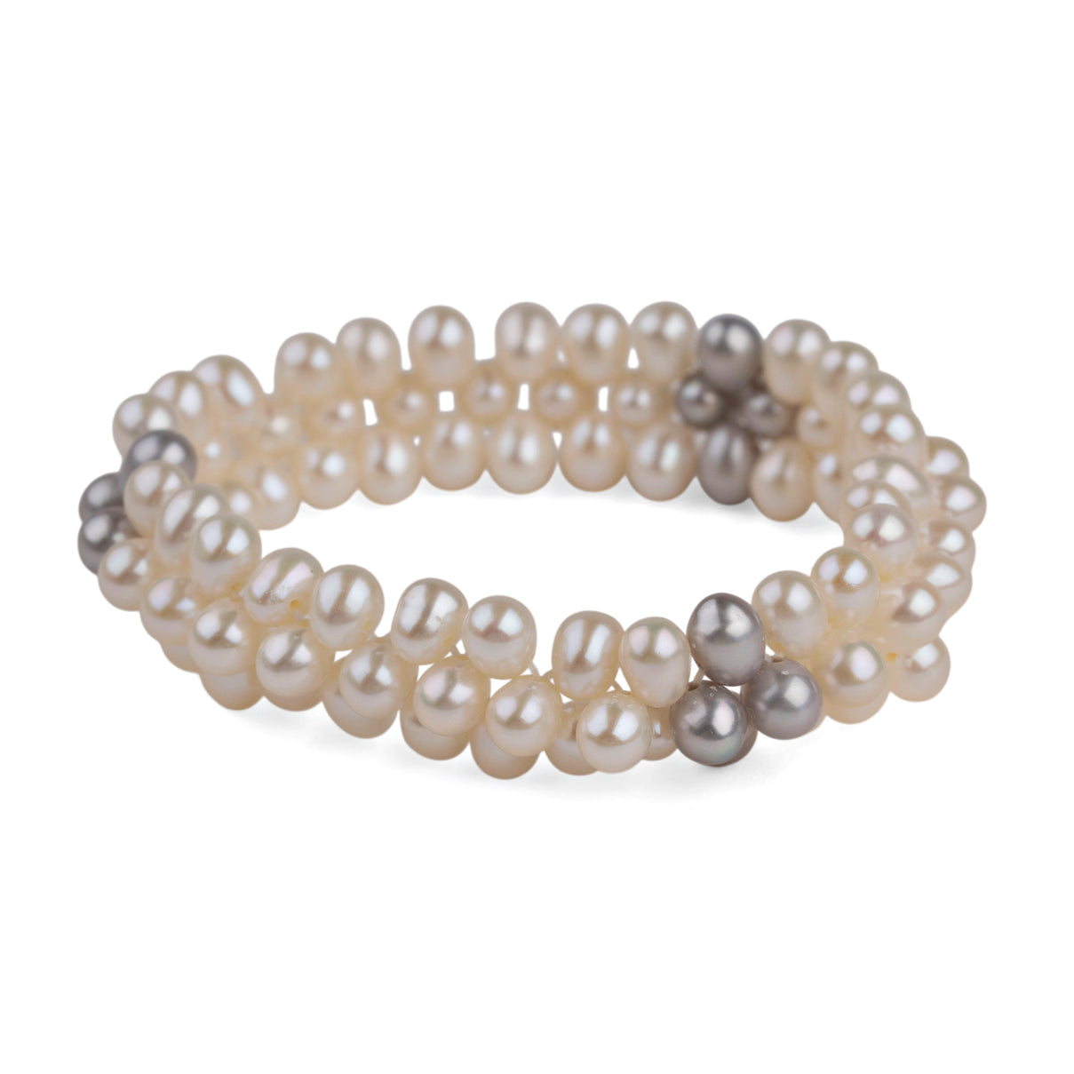 LA Closeout Deals White Fresh Water Pearl Three Row Stretchable Bracelet 8663228 0