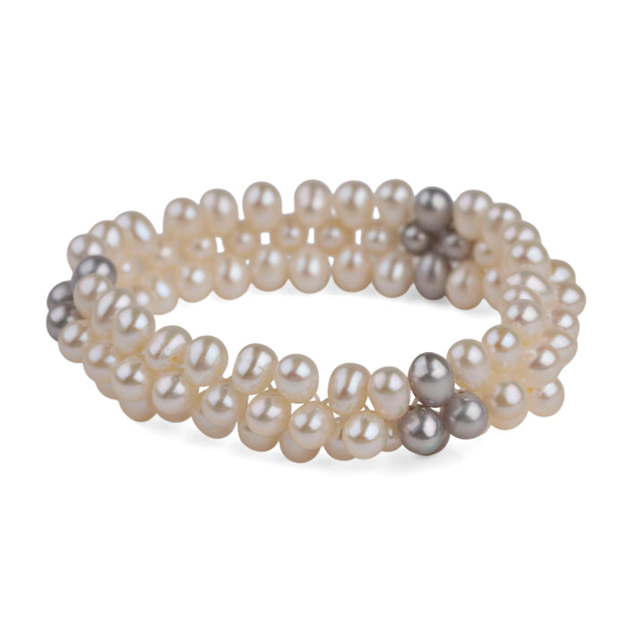 LA Closeout Deals White Fresh Water Pearl Three Row Stretchable Bracelet 8663228 1
