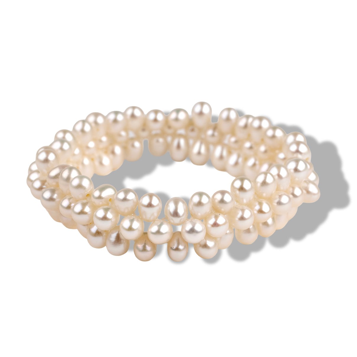 LA Closeout Deals White Fresh Water Pearl Three Row Stretchable Bracelet (Size - 7) 8663240 0