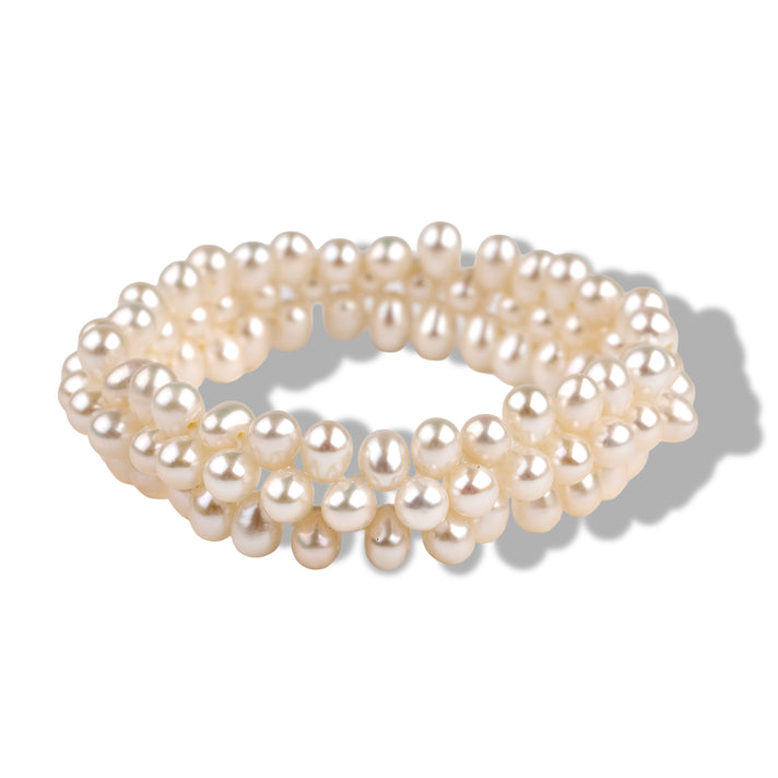 LA Closeout Deals White Fresh Water Pearl Three Row Stretchable Bracelet (Size - 7) 8663240 1