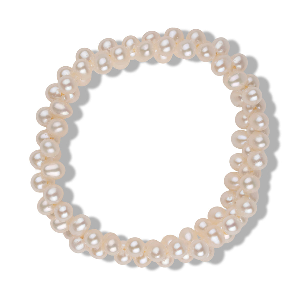 LA Closeout Deals White Fresh Water Pearl Three Row Stretchable Bracelet (Size - 7)_8663240_3