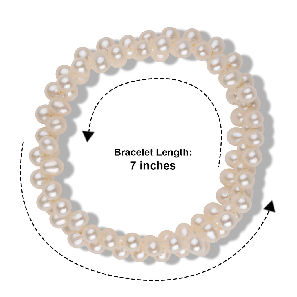 LA Closeout Deals White Fresh Water Pearl Three Row Stretchable Bracelet (Size - 7)_8663240_4