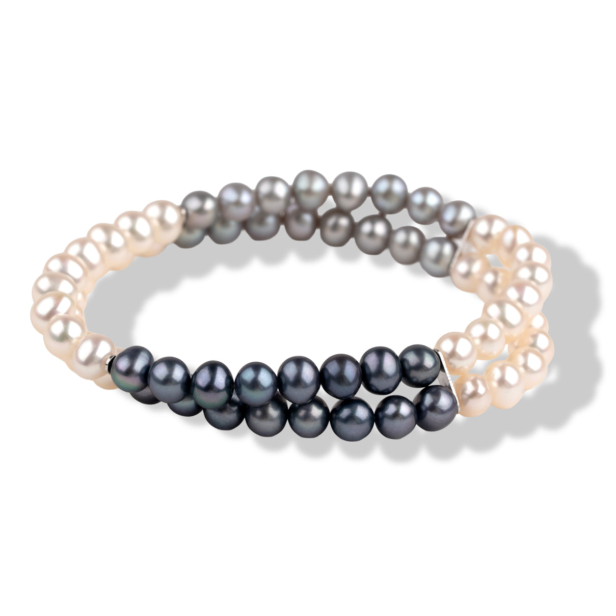 Multicoloured Dyed Peacock, Silver &amp; White Freshwater Pearl Two Row Stretchable Bracelet 8663242 0