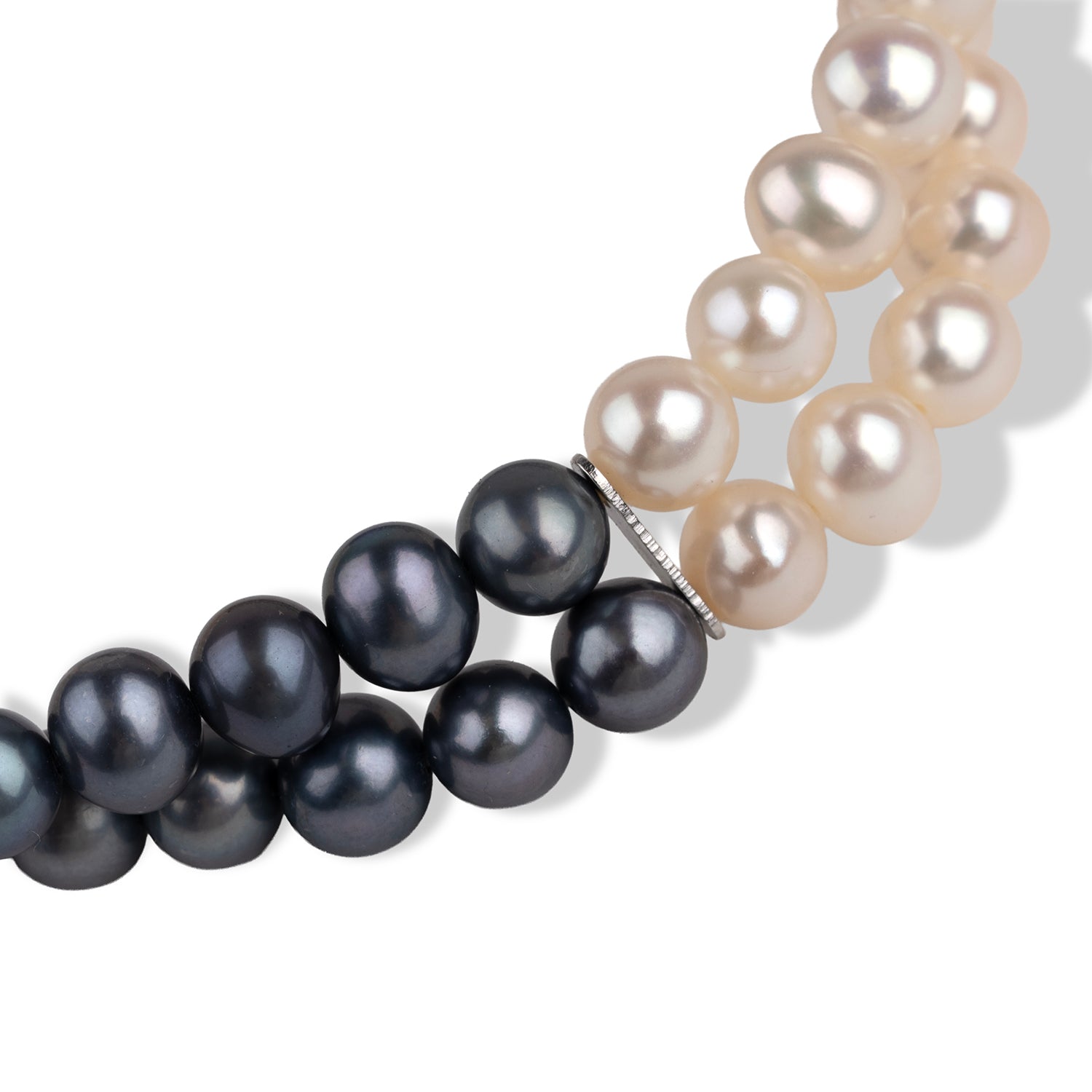 Multicoloured Dyed Peacock, Silver &amp; White Freshwater Pearl Two Row Stretchable Bracelet 8663242 1