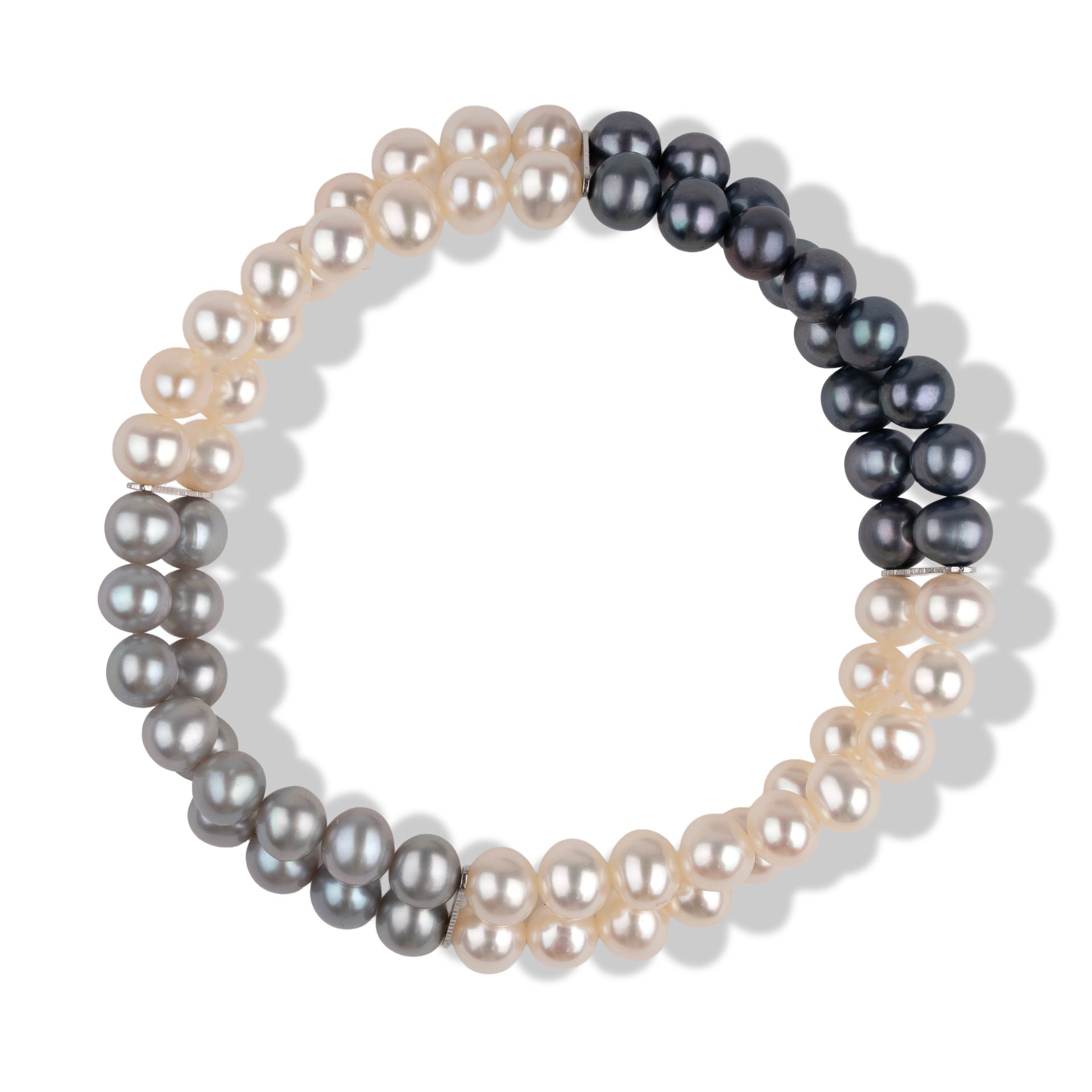 Multicoloured Dyed Peacock, Silver &amp; White Freshwater Pearl Two Row Stretchable Bracelet 8663242 2