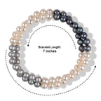 LA Closeout Deals Multi Colour Dyed Peacock, Silver & White Fresh Water Pearl Two Row Stretchable Bracelet (Size - 7)_8663242_4