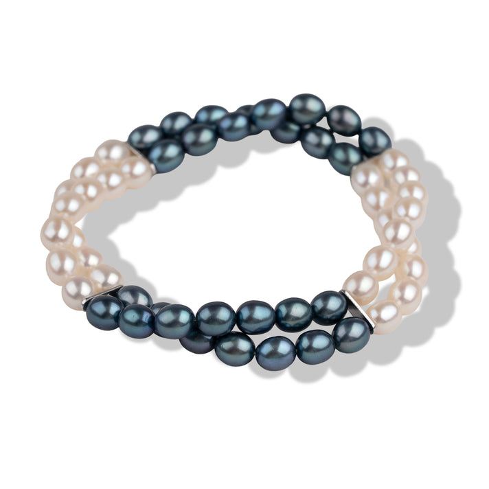 Multi Colour Dyed Peacock &amp;amp; White Freshwater Pearl Two Row Stretch Bracelet 8663245 1