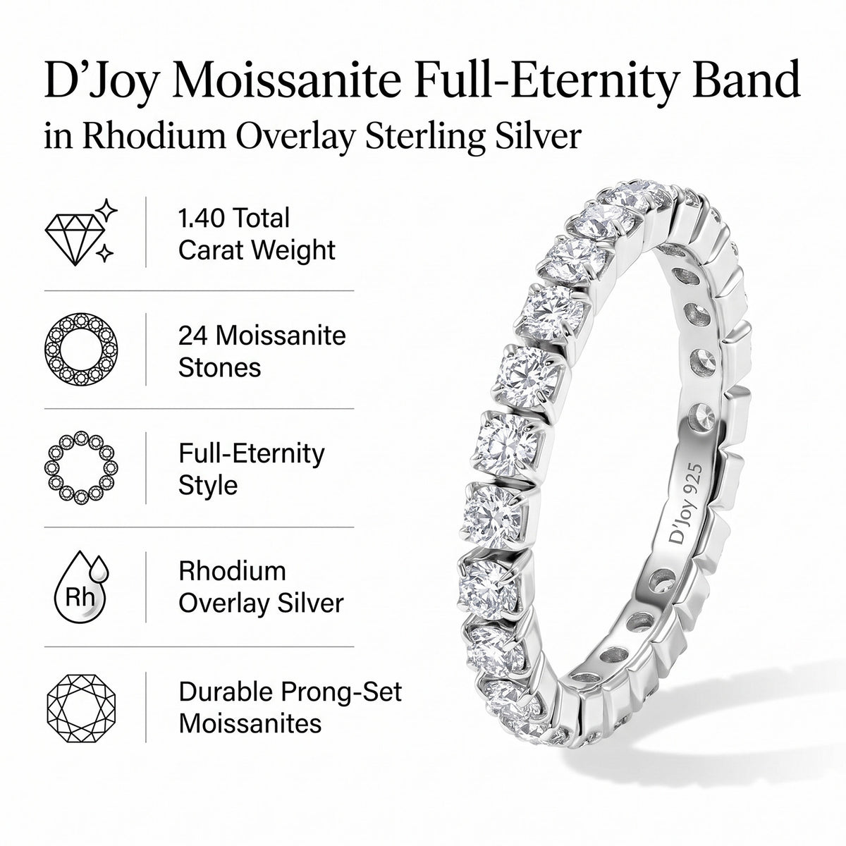 D'Joy - Moissanite Full-Eternity Band Ring in Rhodium Overlay Sterling Silver 1.40 Ct. V32704857 6