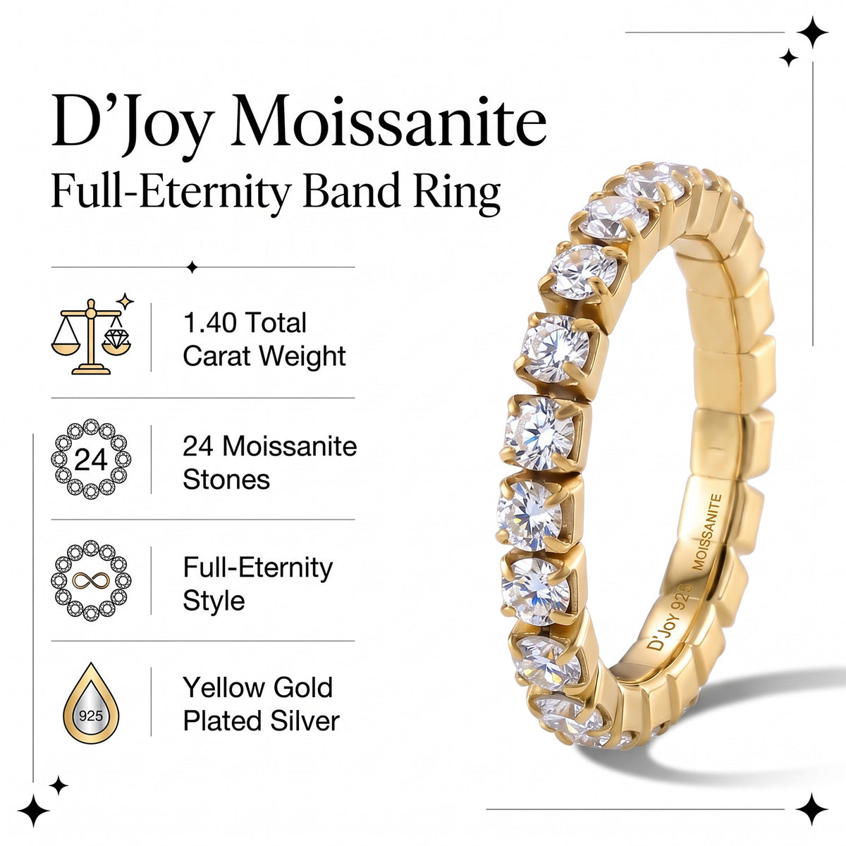 D'Joy - Moissanite Full-Eternity Band Ring in Yellow Gold Plated Sterling Silver 1.40 Ct. 8663827 6