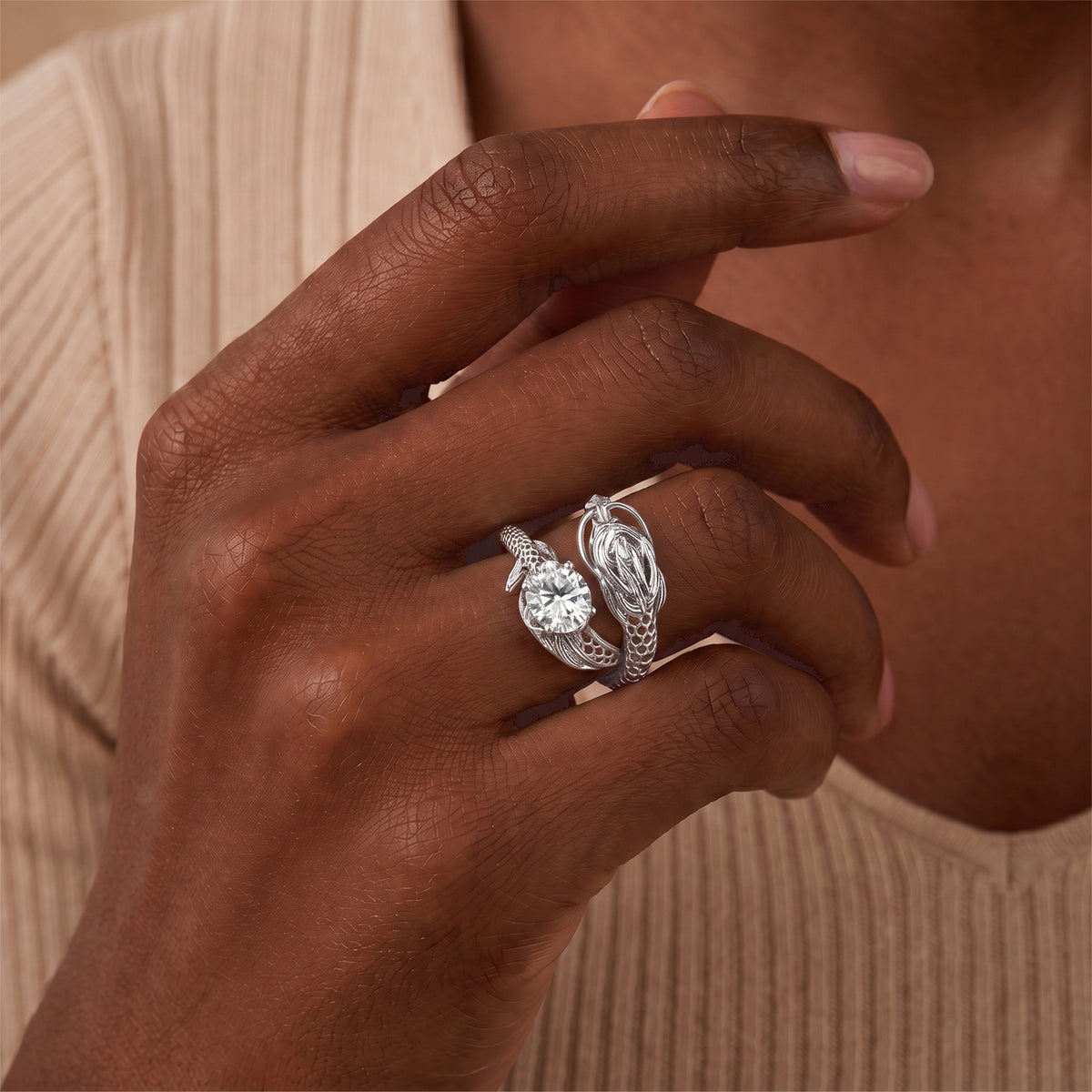 D'Joy - Moissanite Bypass Ring in Rhodium Overlay Sterling Silver  1.55 Ct. 8664066 1