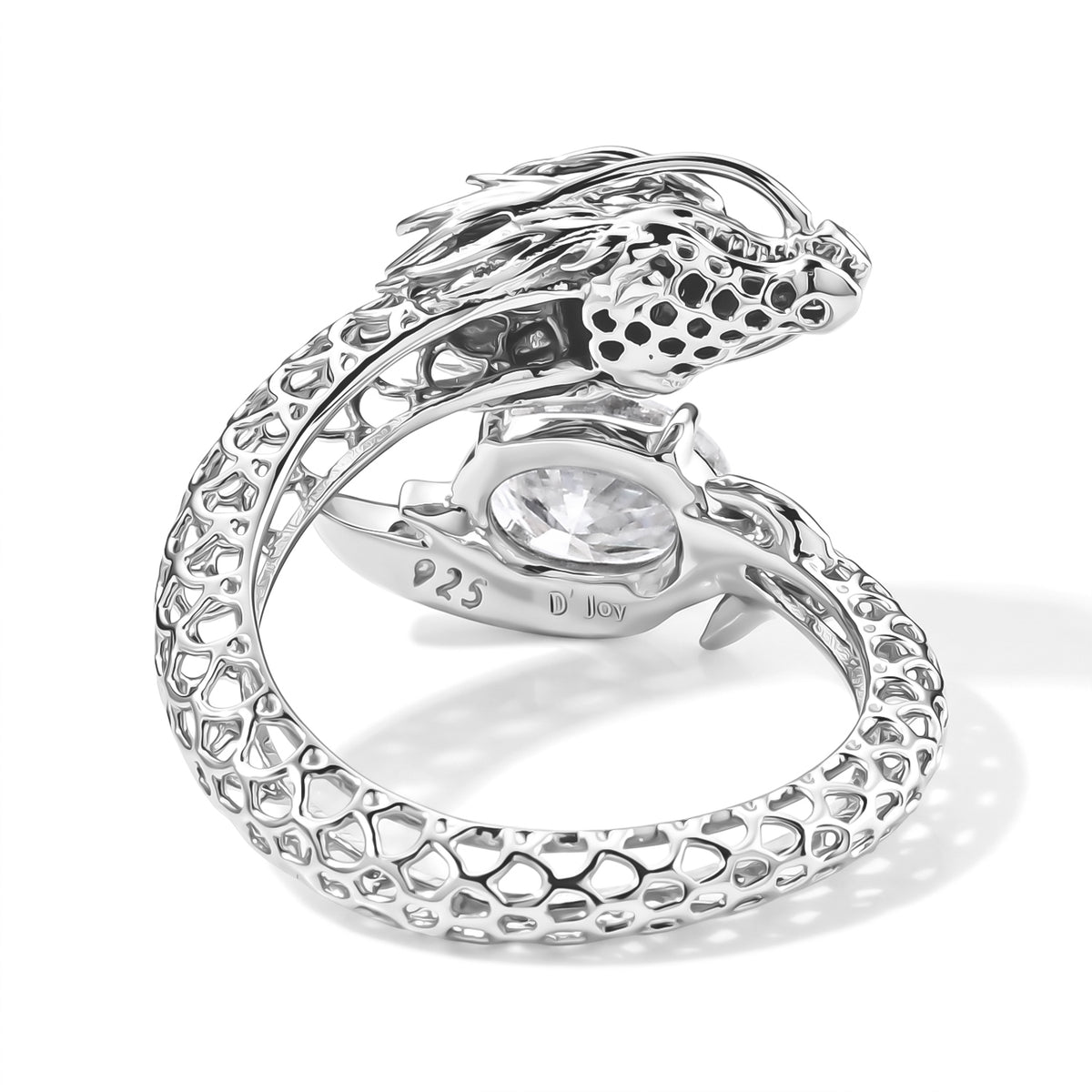 D'Joy - Moissanite Bypass Ring in Rhodium Overlay Sterling Silver  1.55 Ct. 8664066 4