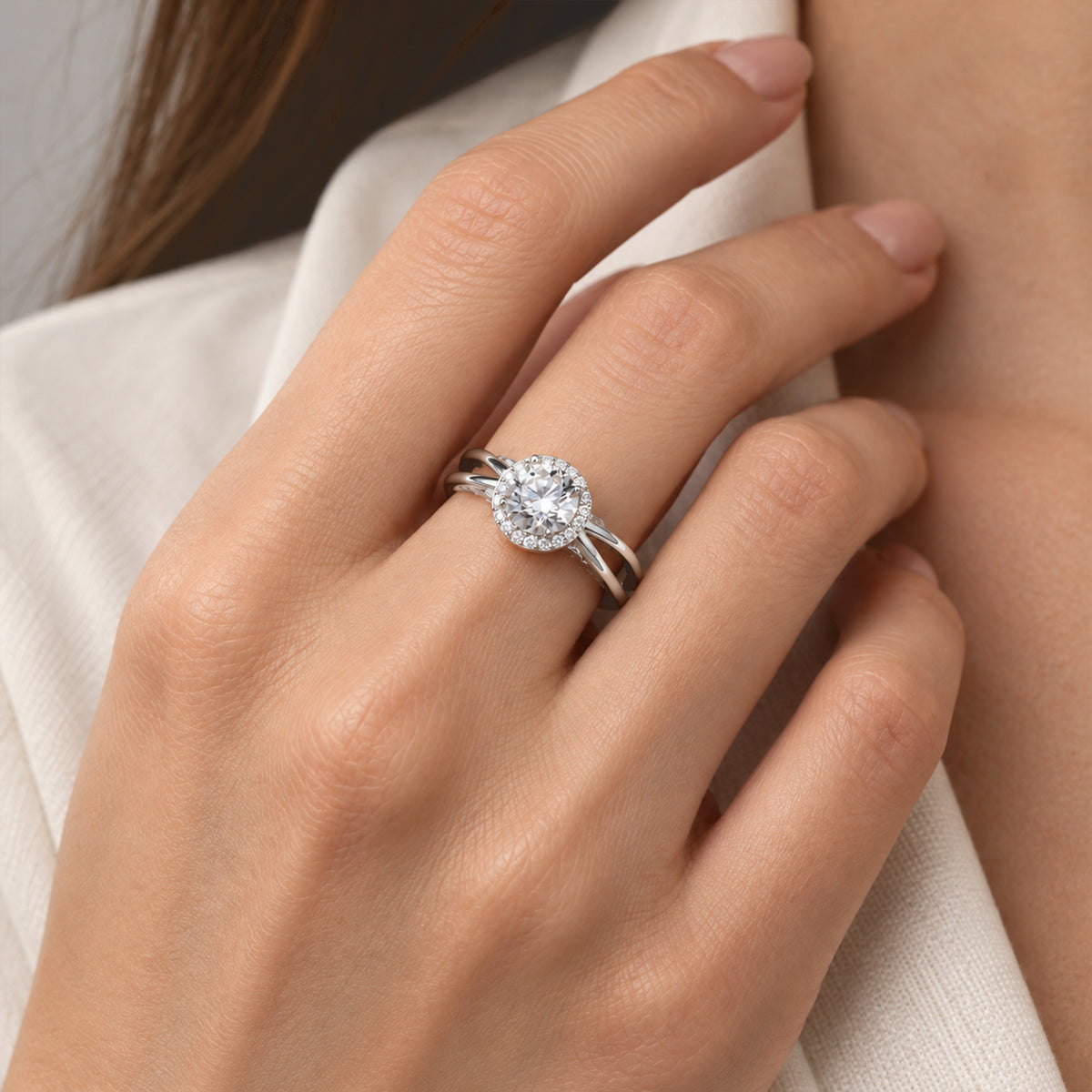 D'Joy - Moissanite Halo Ring in Rhodium Overlay Sterling Silver 1.40 Ct. 8664075 1