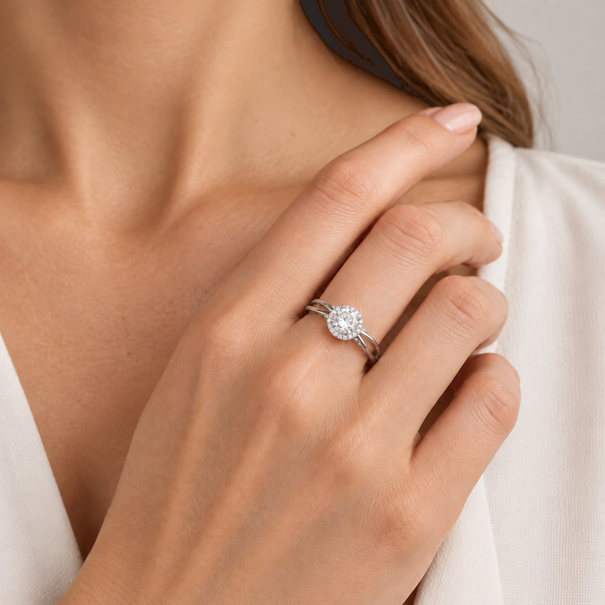 D'Joy - Moissanite Halo Ring in Rhodium Overlay Sterling Silver 1.40 Ct. 8664075 2