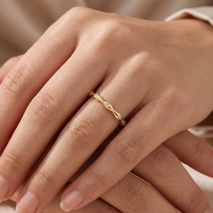 D'Joy - Moissanite Flowing Wave Band Ring in Yellow Gold Plated Sterling Silver 8664102 2