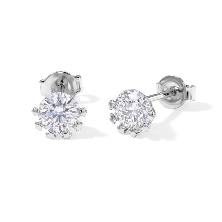 D'Joy - Moissanite Solitaire Stud Earring with Push Back in Rhodium Overlay Sterling Silver 2.00 Ct. 8664129 1