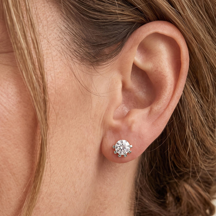 D'Joy - Moissanite Solitaire Stud Earring with Push Back in Rhodium Overlay Sterling Silver 2.00 Ct. 8664129 2