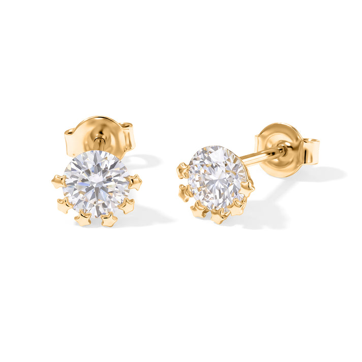 D'Joy - Moissanite Solitaire Stud Earring with Push Back in Yellow Gold Plated Sterling Silver 2.00 Ct. 8664130 1