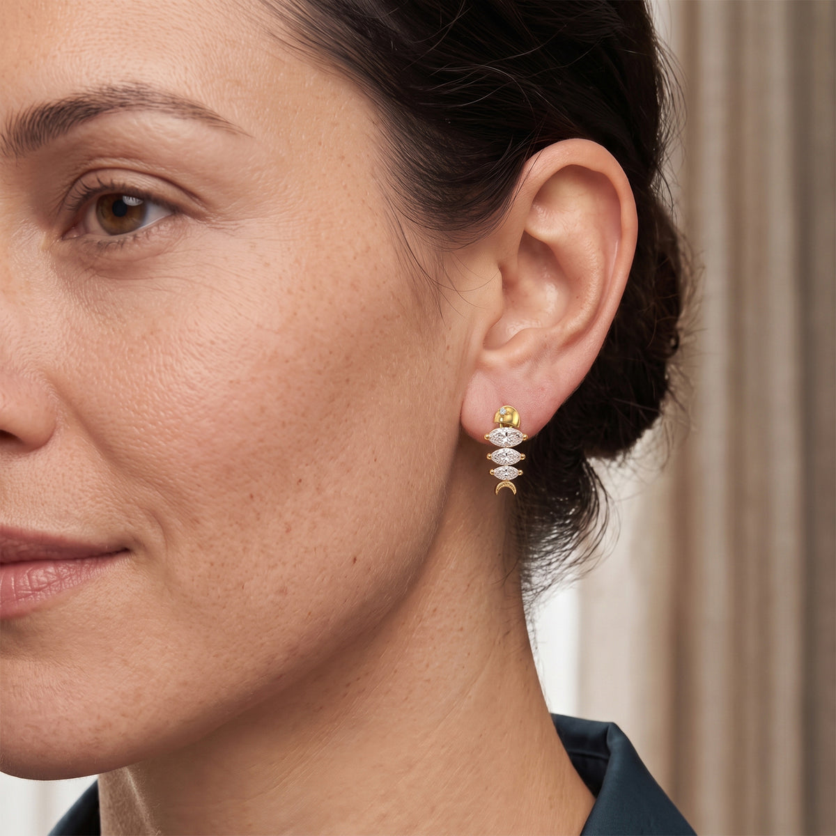D'Joy - Moissanite Earring with Push Back in Yellow Gold Plated Sterling Silver 1.35 Ct. V32700498 2