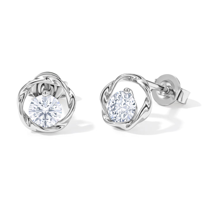 D'Joy - Moissanite Solitaire Earring with Push Back in Rhodium Overlay Sterling Silver 1.00 Ct. 8664133 1