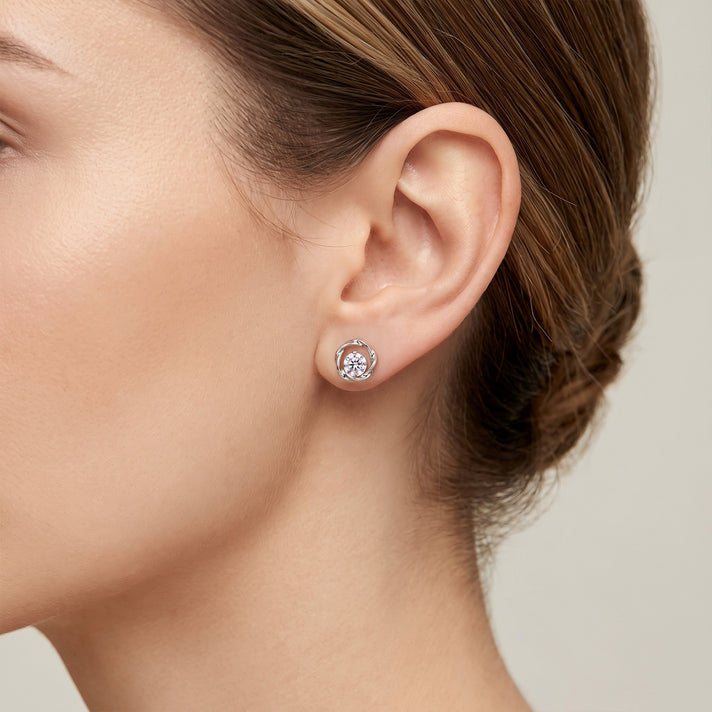 D'Joy - Moissanite Solitaire Earring with Push Back in Rhodium Overlay Sterling Silver 1.00 Ct. 8664133 2