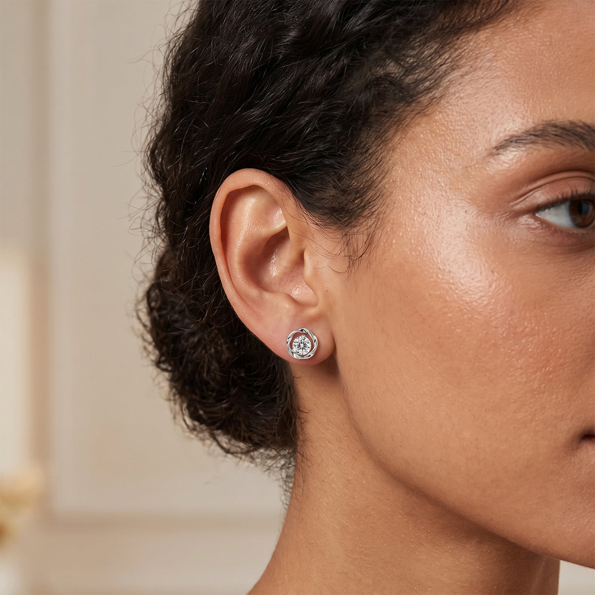 D'Joy - Moissanite Solitaire Earring with Push Back in Rhodium Overlay Sterling Silver 1.00 Ct. V32699859 3