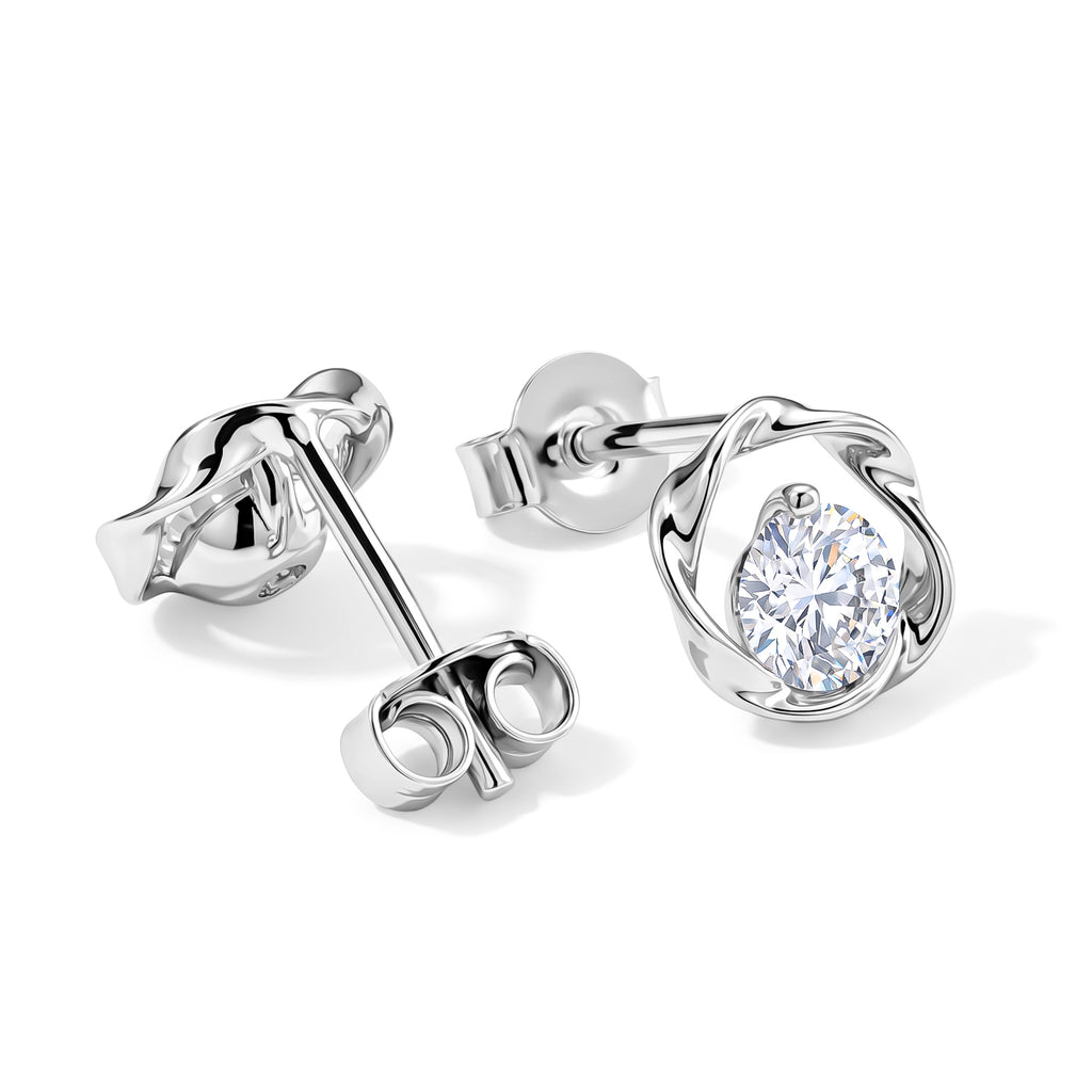 D'Joy - Moissanite Solitaire Earring with Push Back in Rhodium Overlay Sterling Silver 1.00 Ct._8664133_3