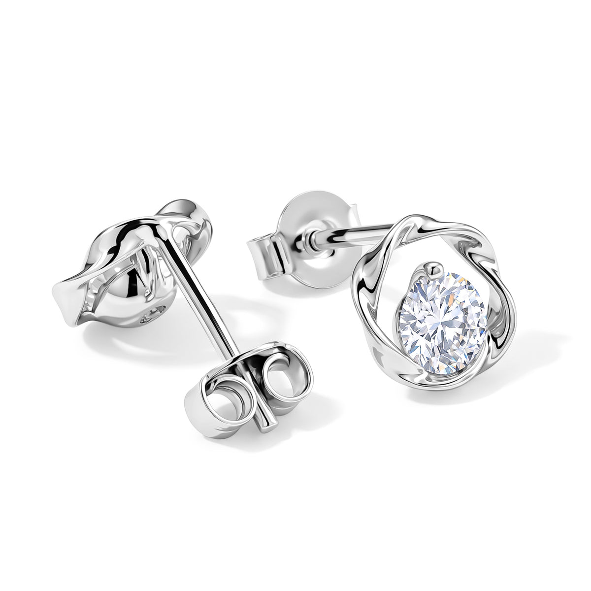 D'Joy - Moissanite Solitaire Earring with Push Back in Rhodium Overlay Sterling Silver 1.00 Ct. V32699859 4