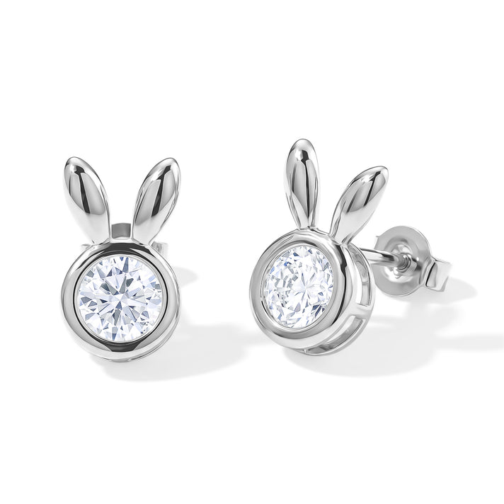 D'Joy - Moissanite Solitaire Earring with Push Back in Rhodium Overlay Sterling Silver 2.00 Ct. 8664135 1