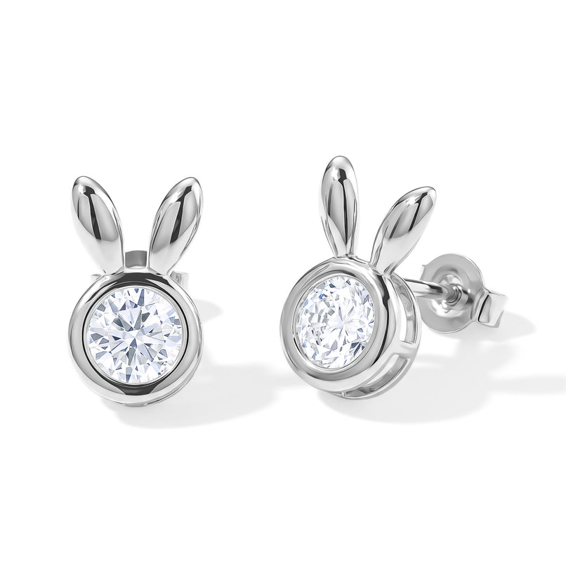 D'Joy - Moissanite Solitaire Earring with Push Back in Rhodium Overlay Sterling Silver 2.00 Ct._8664135