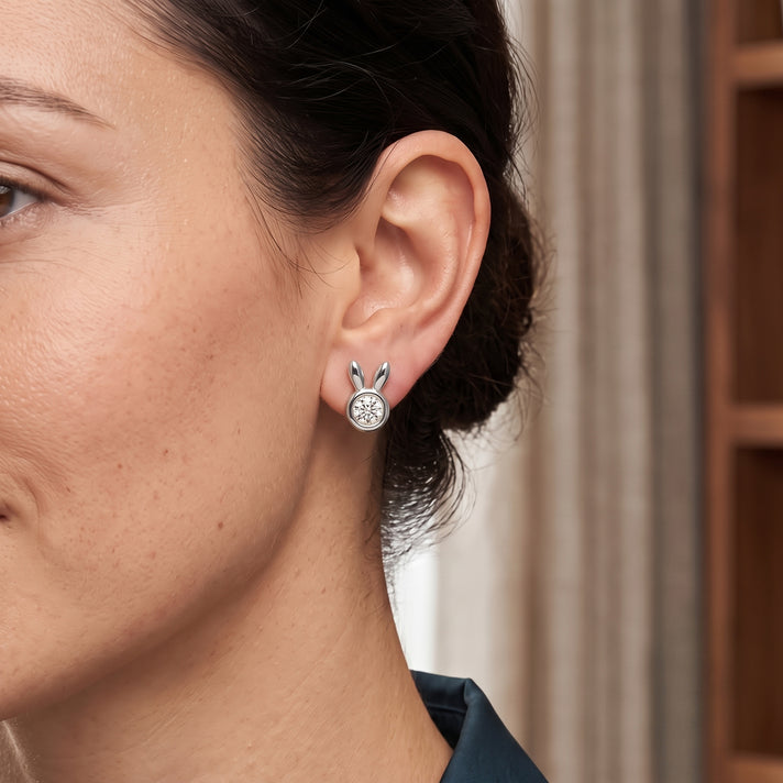 D'Joy - Moissanite Solitaire Earring with Push Back in Rhodium Overlay Sterling Silver 2.00 Ct. 8664135 2