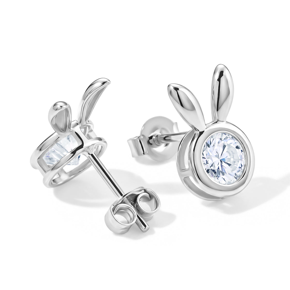 D'Joy - Moissanite Solitaire Earring with Push Back in Rhodium Overlay Sterling Silver 2.00 Ct. V32705085 4